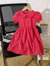 Young Girls Plaid Puff Sleeve Casual Dress For Summer